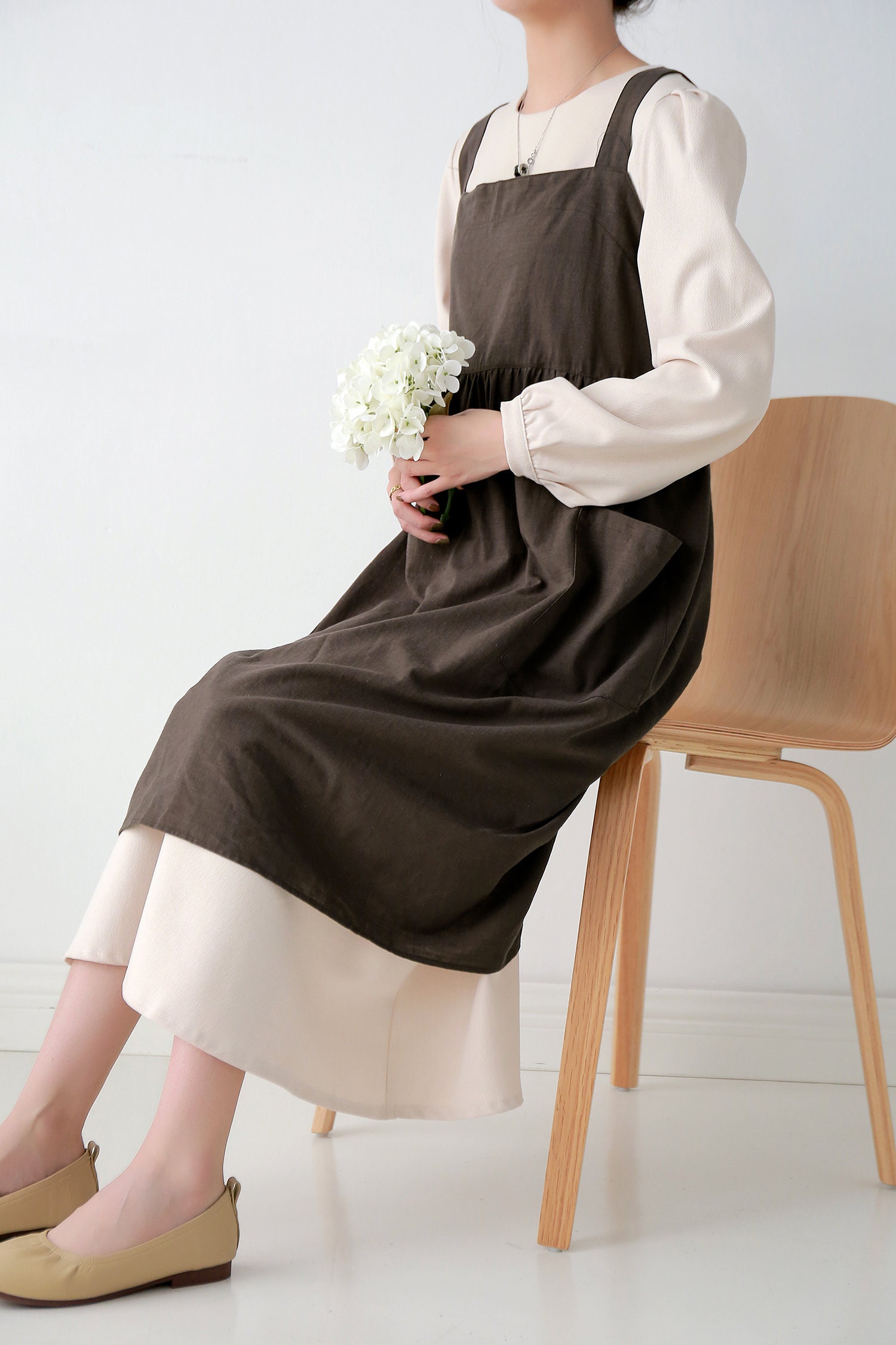 Linen apron dress adjustable linen cotton apron with pockets Etsy