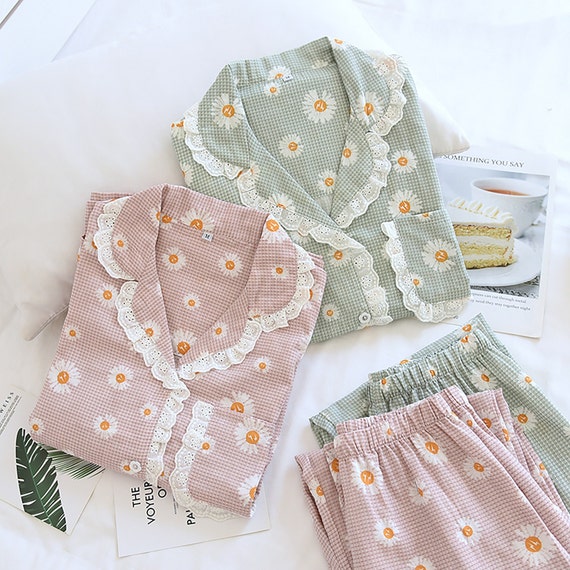 Daisy Print Pajamas Set for Women Organic Cotton Cute Pyjama - Etsy