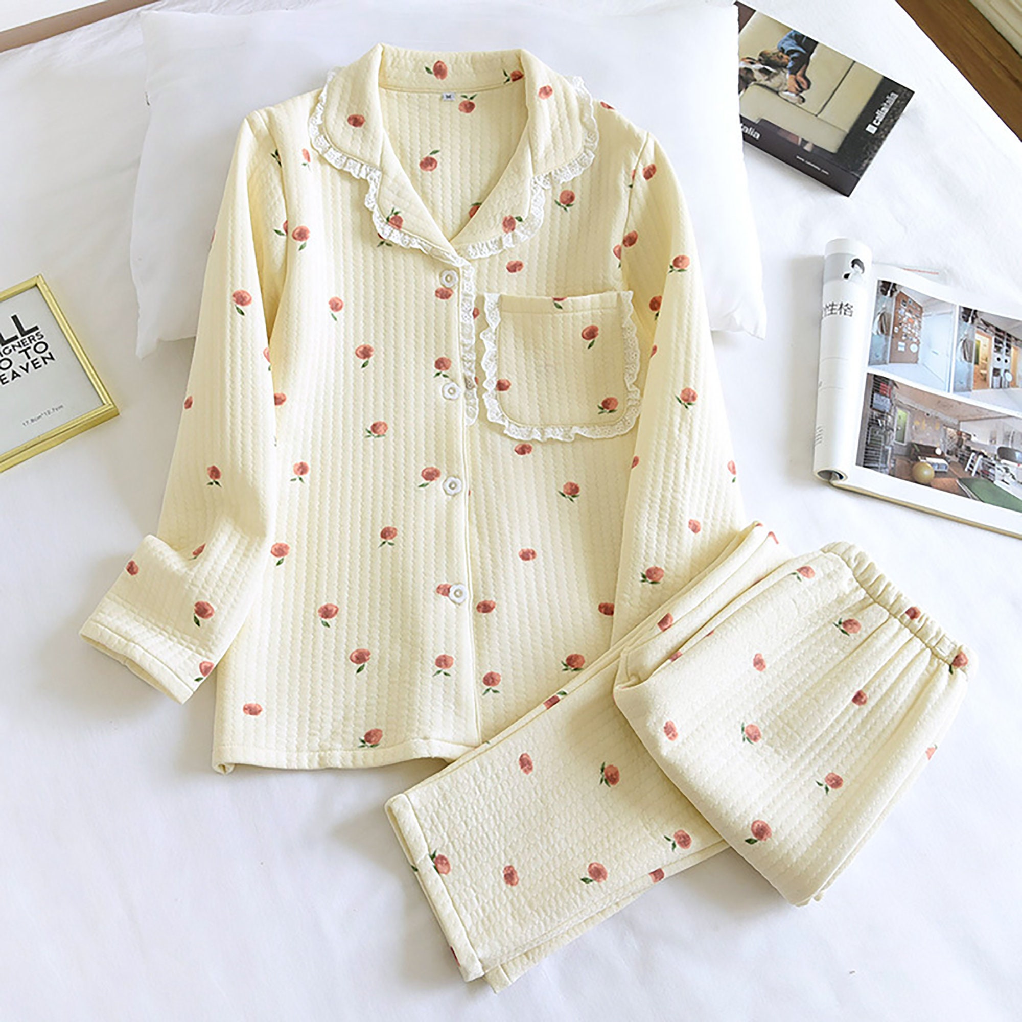 Pure Cotton Pajama Set for Women Cute Warm Sleepwear Pajamas - Etsy UK