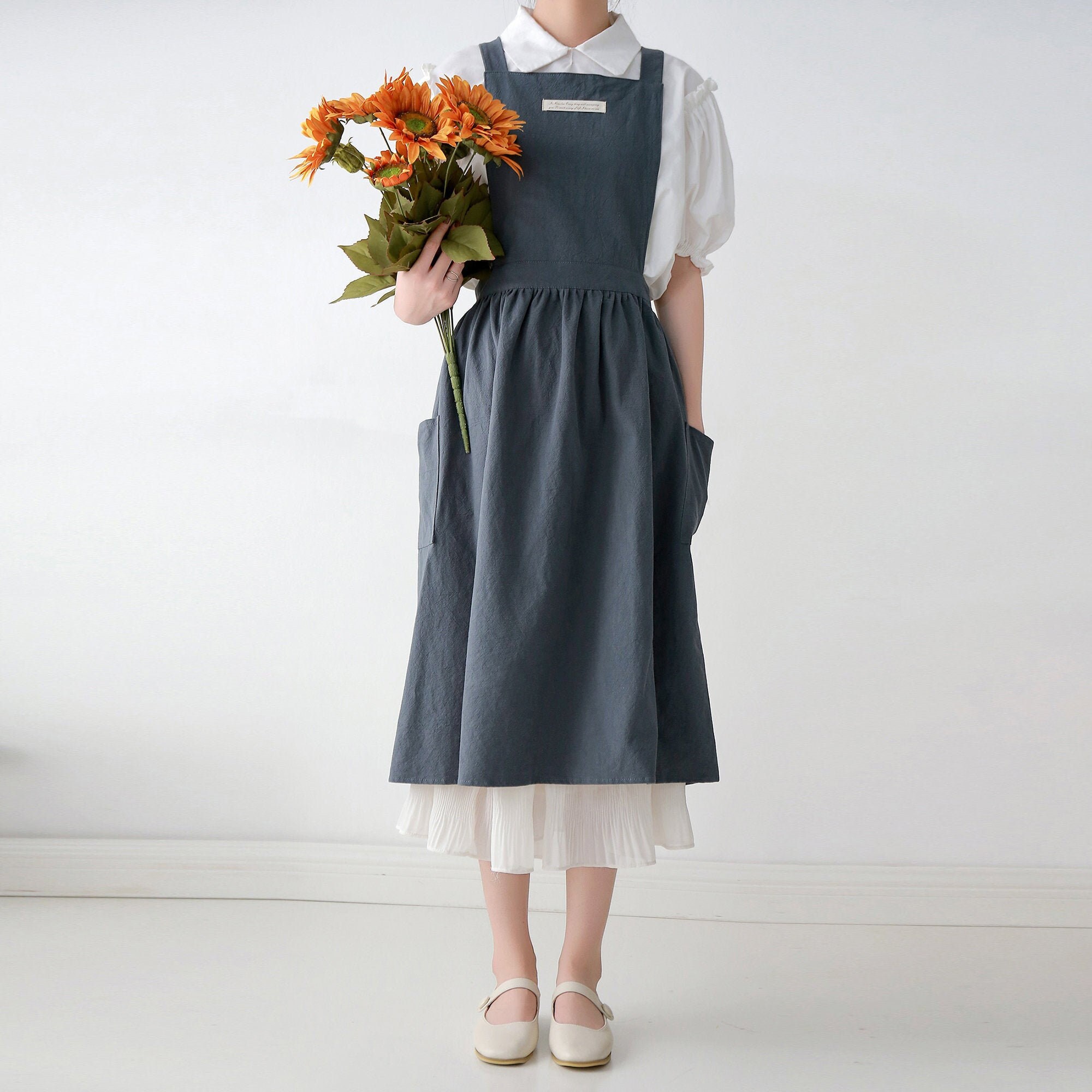 Linen Apron Dress Cross Back Apron With Pockets Adjustable - Etsy