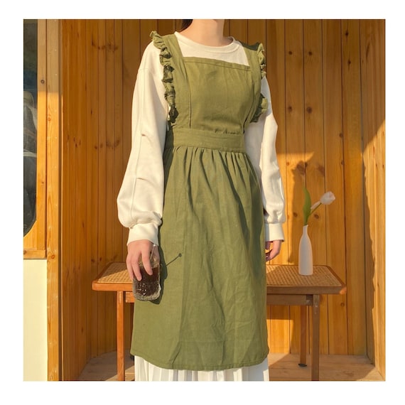 Vintage Inspired Cute Linen Apron 'Sunshine', Feminine apron - Linenbee