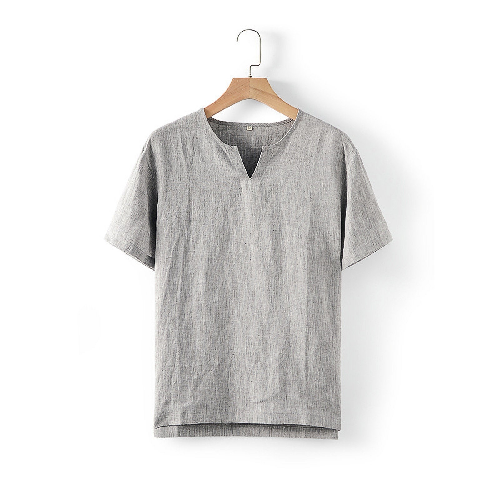 Men's Linen TShirt Vneck Short Sleeves Top Shirts Men Etsy