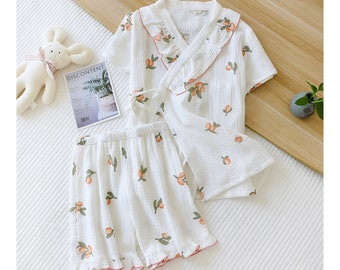 Soft Crincle 100% Cotton Pajama Set With Robe Bridesmaid - Etsy