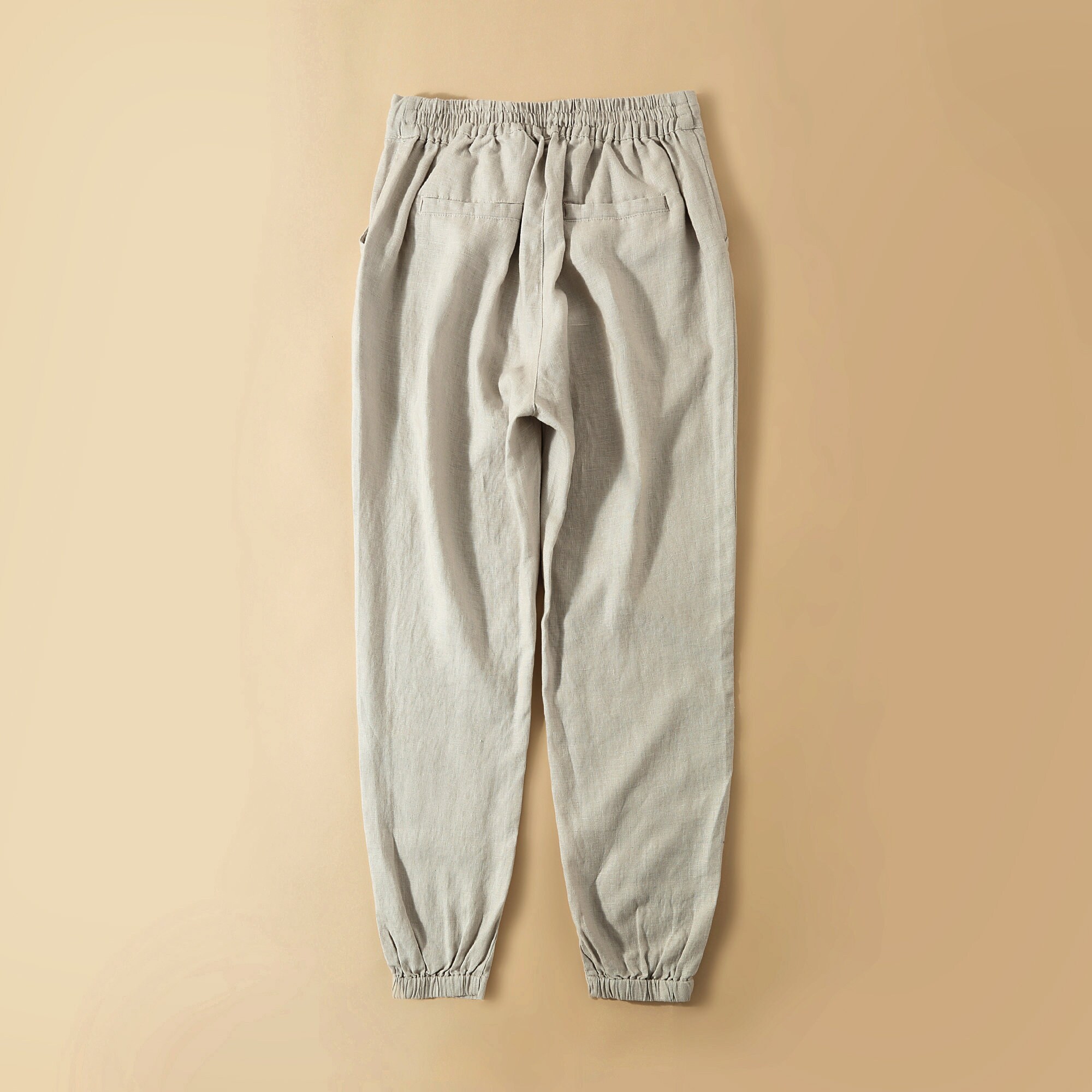 Women Linen Pants Elastic Drawstring Waist Straight Pants Etsy
