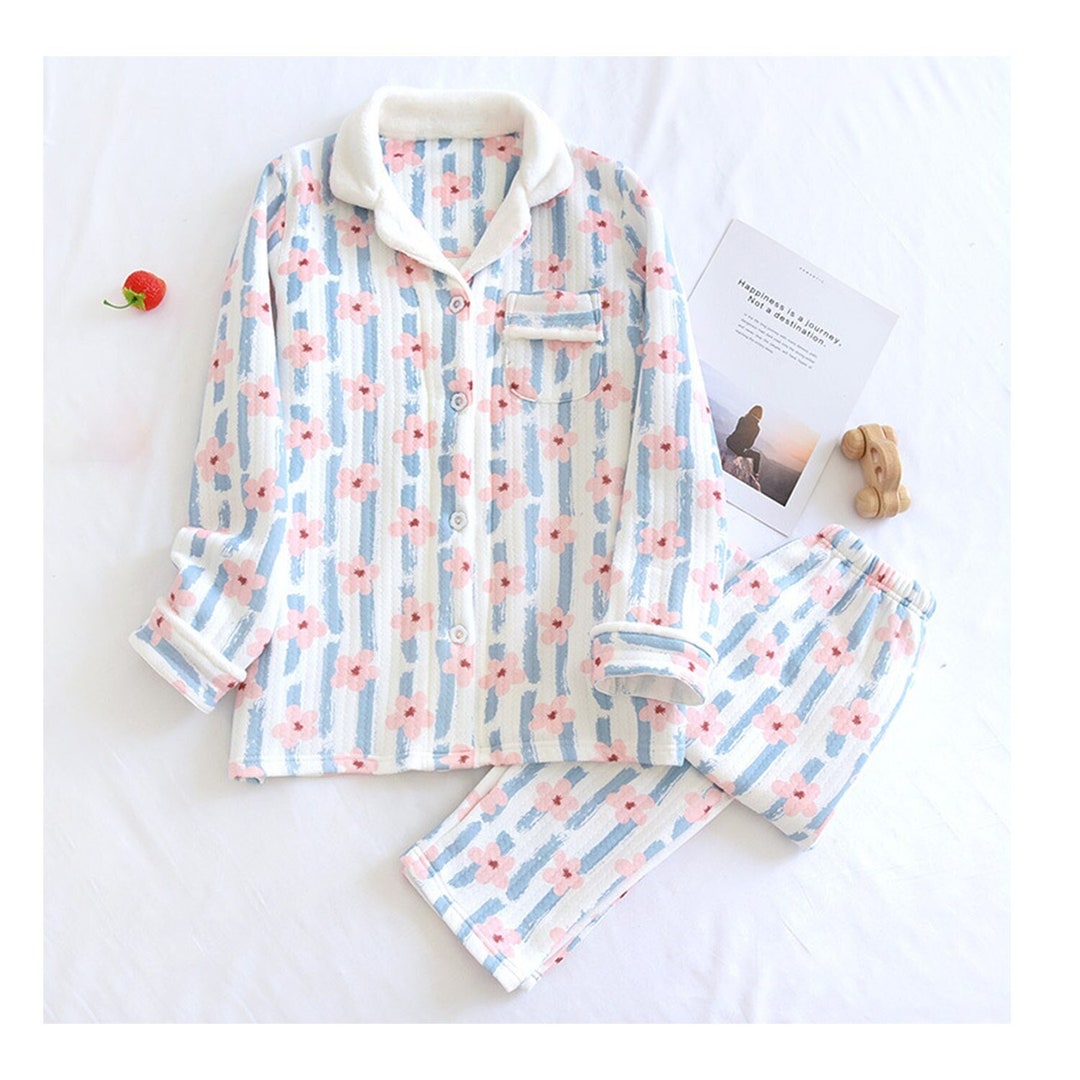 Pure Cotton Pajama Set for Women, Cute Warm Sleepwear, Winter Pjs Sets ...