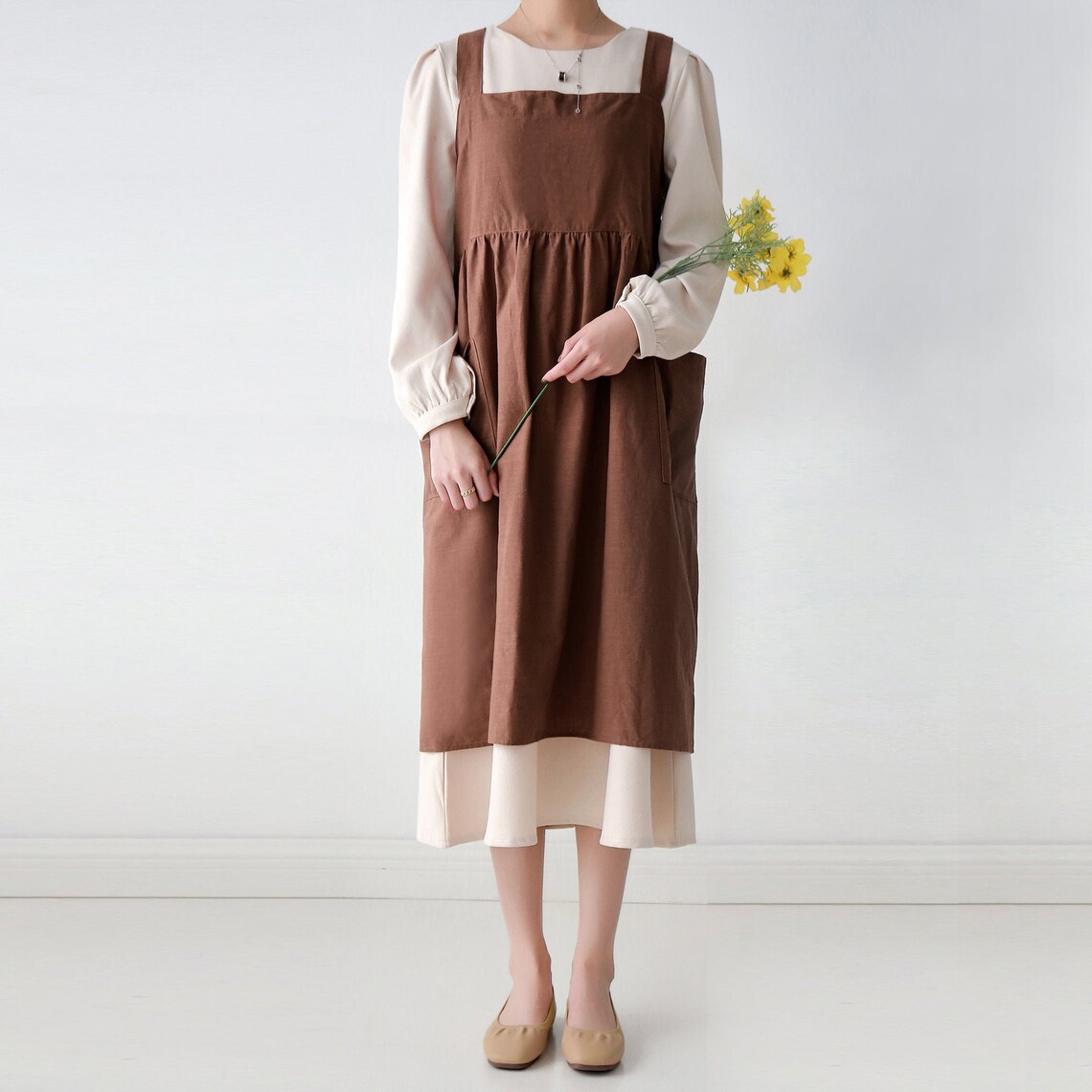 Linen apron dress adjustable linen cotton apron with pockets | Etsy