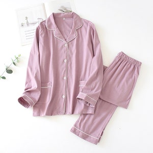 Cotton Pajamas, Pyjamas Set for Women With Long-sleeved Trousers, Solid ...