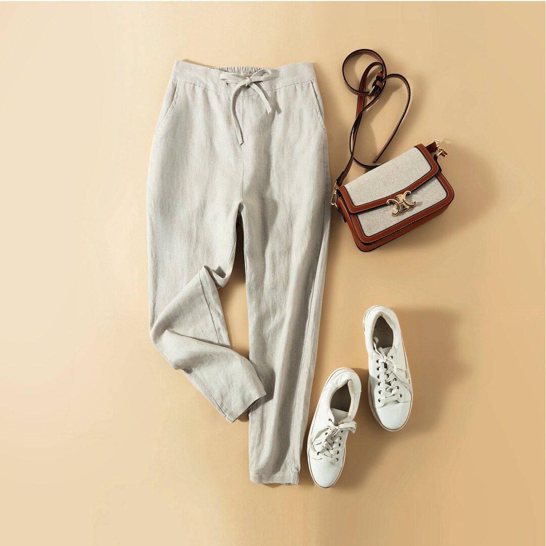 Women Linen Pants, Summer Linen Trousers, Elasticwaistband Straight