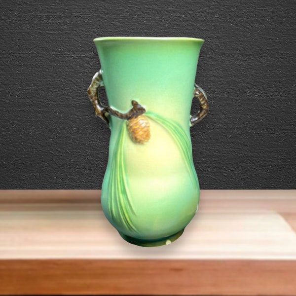 Roseville Pine Cone Vase, Roseville Shape 480-7, Roseville Green Vintage Pottery, Decoration For Your Home, 7 Inches Tall