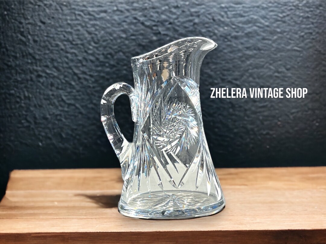 Glass Pitcher Pinwheel Pattern Jug Large Crystal Water Jug Etsy