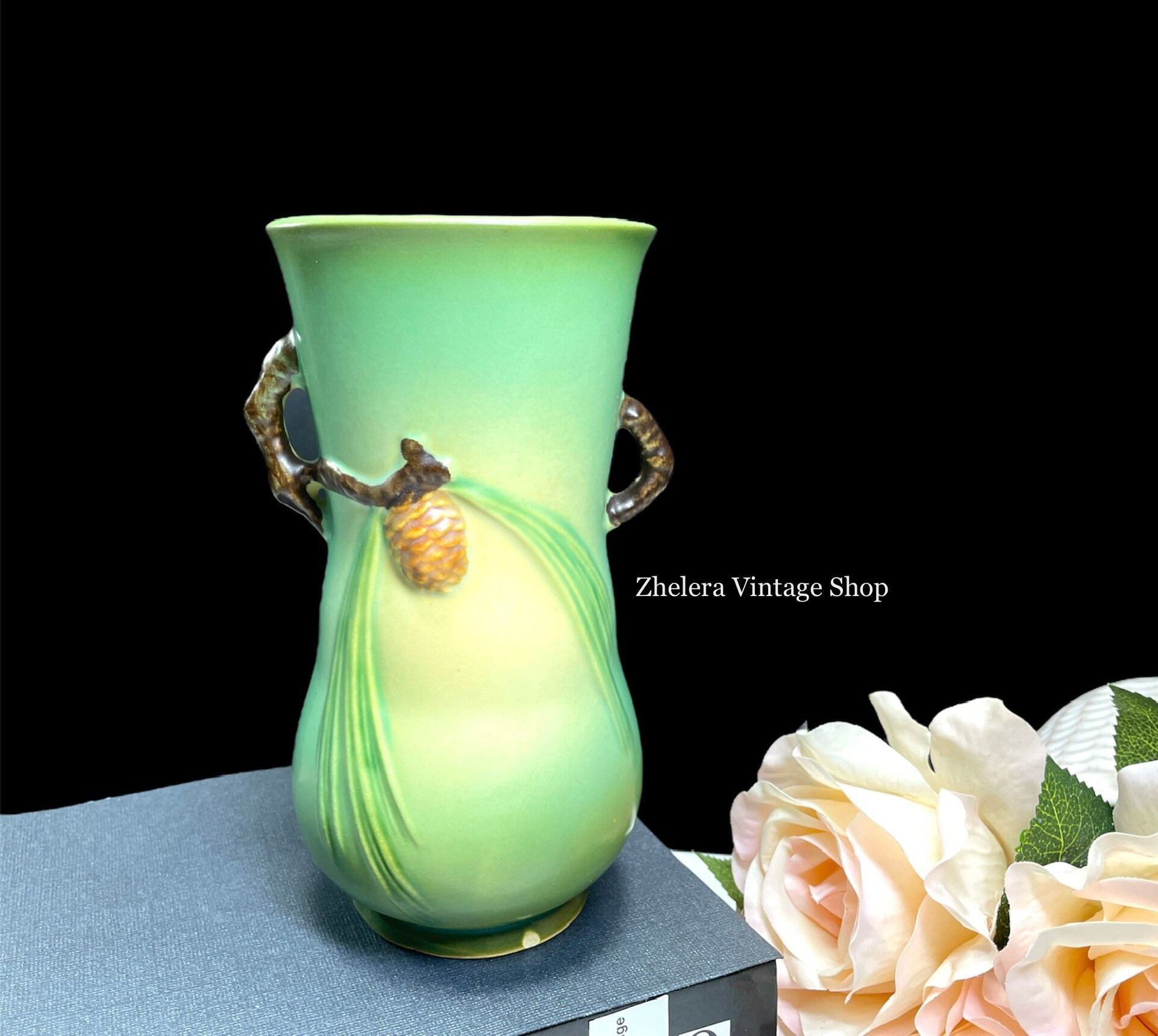 Roseville Pine Cone Vase, Roseville Shape 4807, Roseville Green
