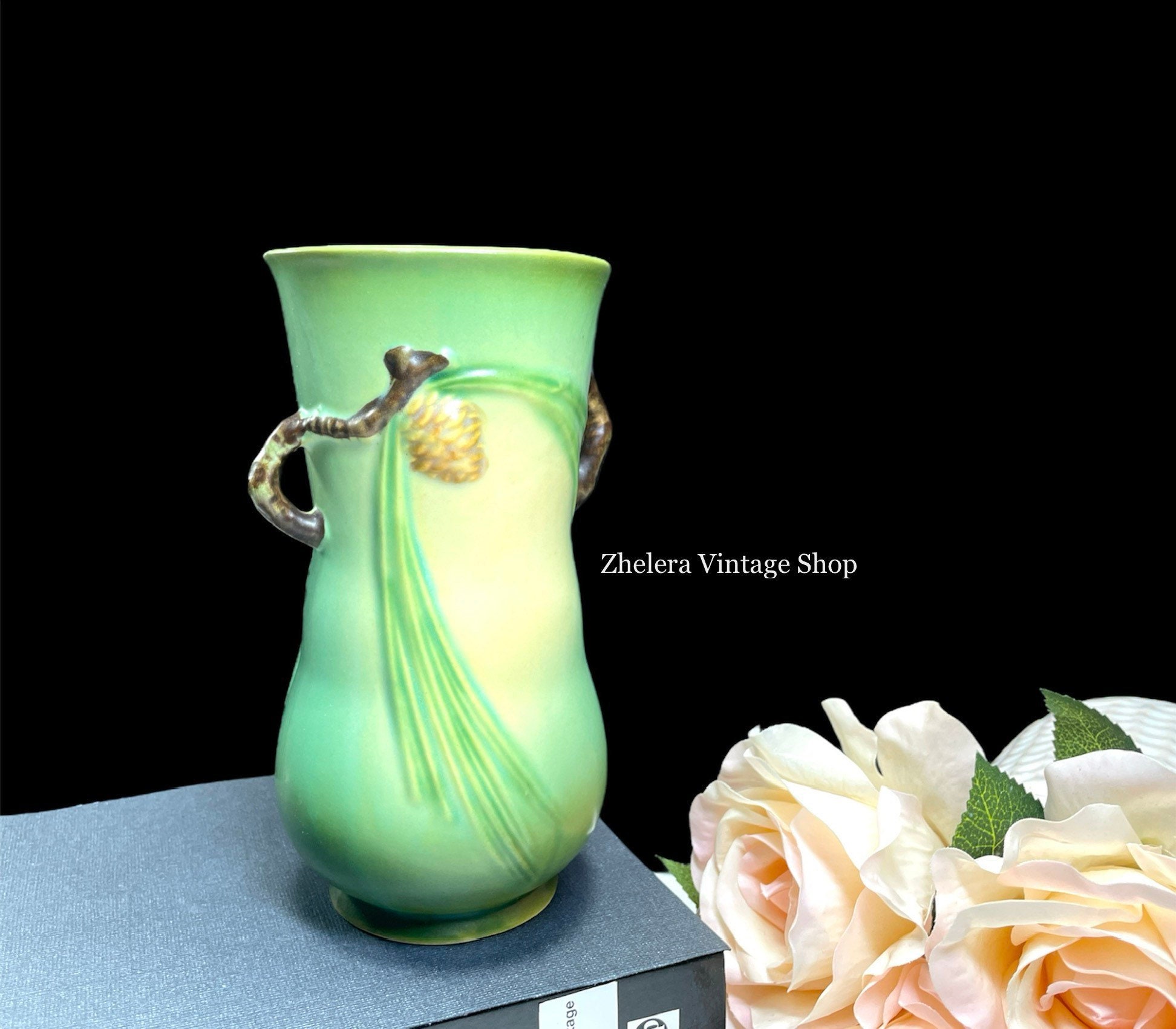Roseville Pine Cone Vase, Roseville Shape 4807, Roseville Green