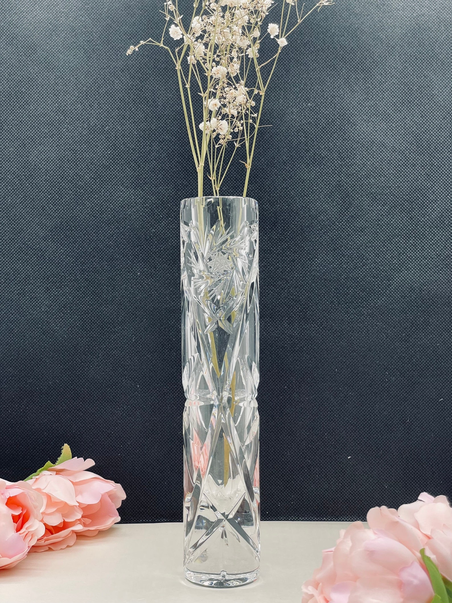 Pinwheel Crystal Vase Vintage Bud Vase 8 inches Tall approx. | Etsy