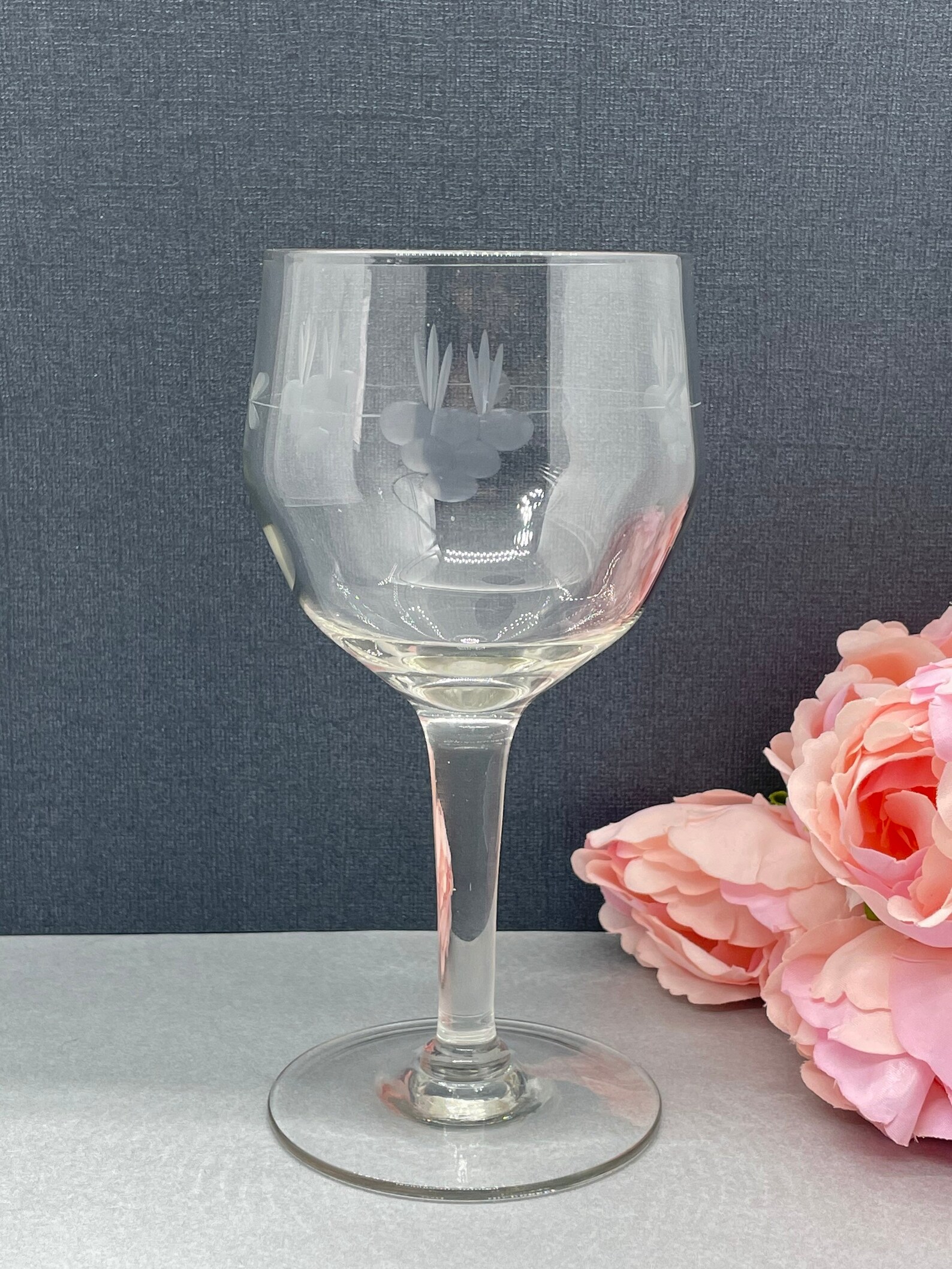 4 Goblet Wine Glasses Handblown Clear Wine Glass Etched With Etsy