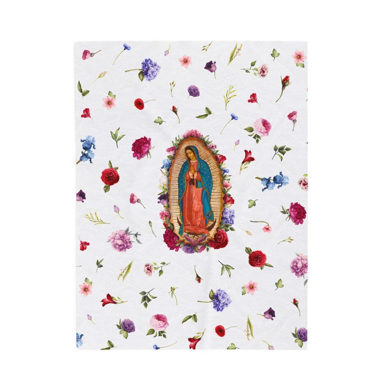 Our Lady of Guadalupe - Velveteen Plush Blanket, Virgen Guadalupe, Virgen Maria, Mexicana, Regalo para mama, Religious Gift, Navidad Regalo image 1