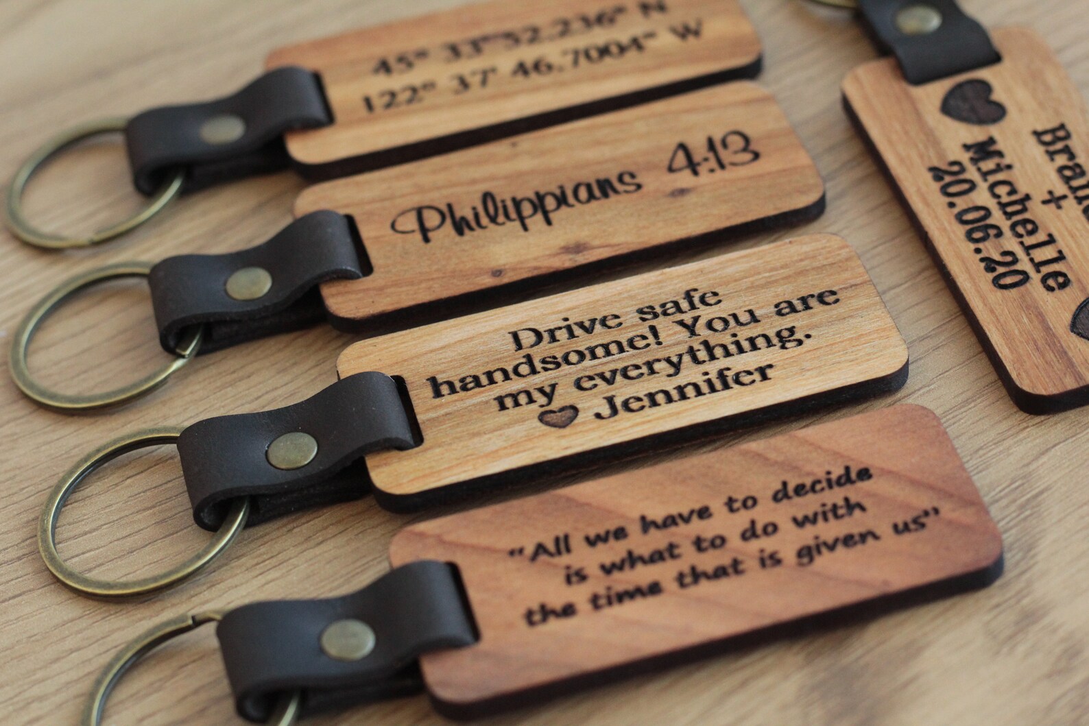 Personalized Wood Keychain Custom Wooden Keychain Coordinates Etsy