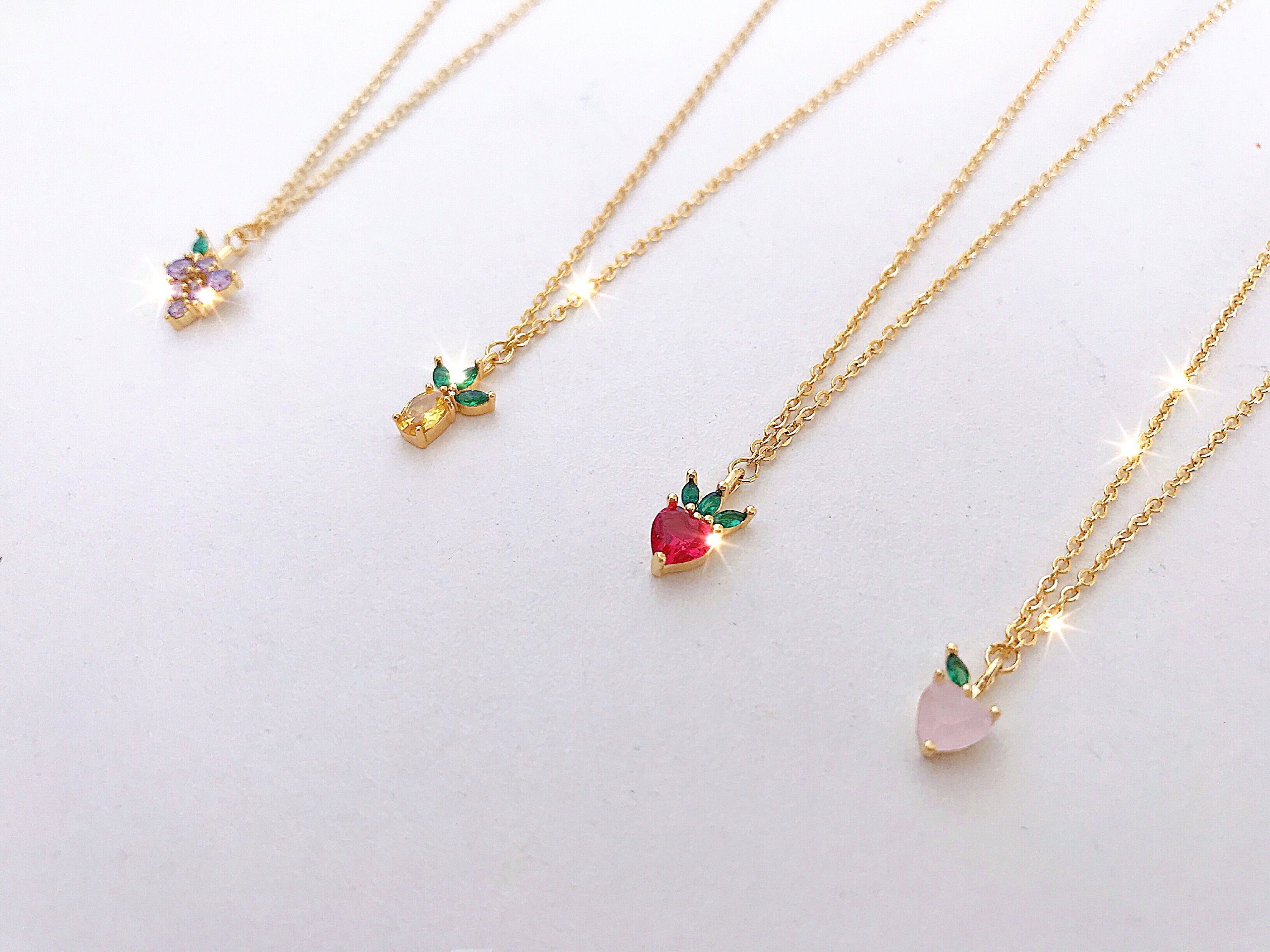 Fruit crystal charm necklace / gold silver plated / strawberry Etsy