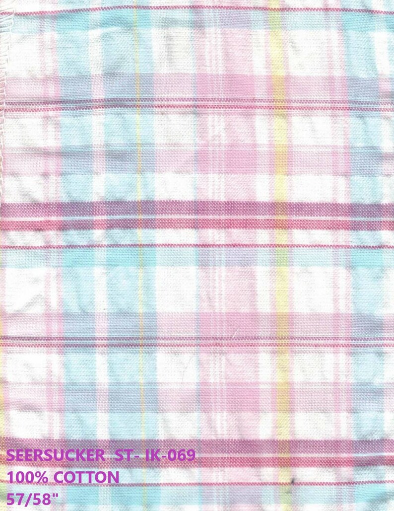 Seersucker Plaid Blue Pink muitlicolor Fabric