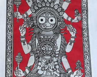 Dipinto Pattachitra realizzato a mano raffigurante il Signore Jagannath / Arte tradizionale dell'Odisha / Pittura su seta,