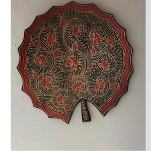 Plate decor. Handcarved Indonesia batik art. Decorative round Wall Hanging Plate,  wood plate, Home decor wall art plates home gift
