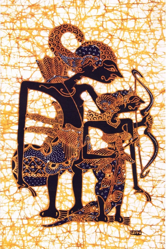 ラーマーヤナのバティック絵画：ジャワのラーマとシータの綿壁アート 