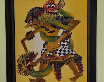 Large Batik Cloth Painting: Bima vs. Snake Figure - Indonesian/Balinese Art - Home/Office Wall Decor ,gifts to art lovers
