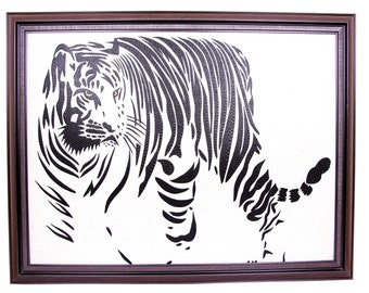 Tiger Gemälde / handgemaltes großes schwarz-weißes Tigerbild, einzigartiges Geschenk auf Leinwand für Tier / Wildtierliebhaber