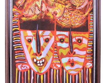 Tribal Faces Batik Painting: Modern Balinese Art (25.5x32.5)
