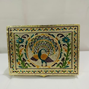 Boîte à bijoux paon/boîte à bijoux faite main Meenakari indien motif floral paon oeuvre d'art artisanale/organisateur de bijoux