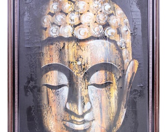 Original handgemaltes Leinwandkunst-Buddha-Gemälde – Wandkunst für das Heimbüro, große Wanddekoration für Meditation und Yoga