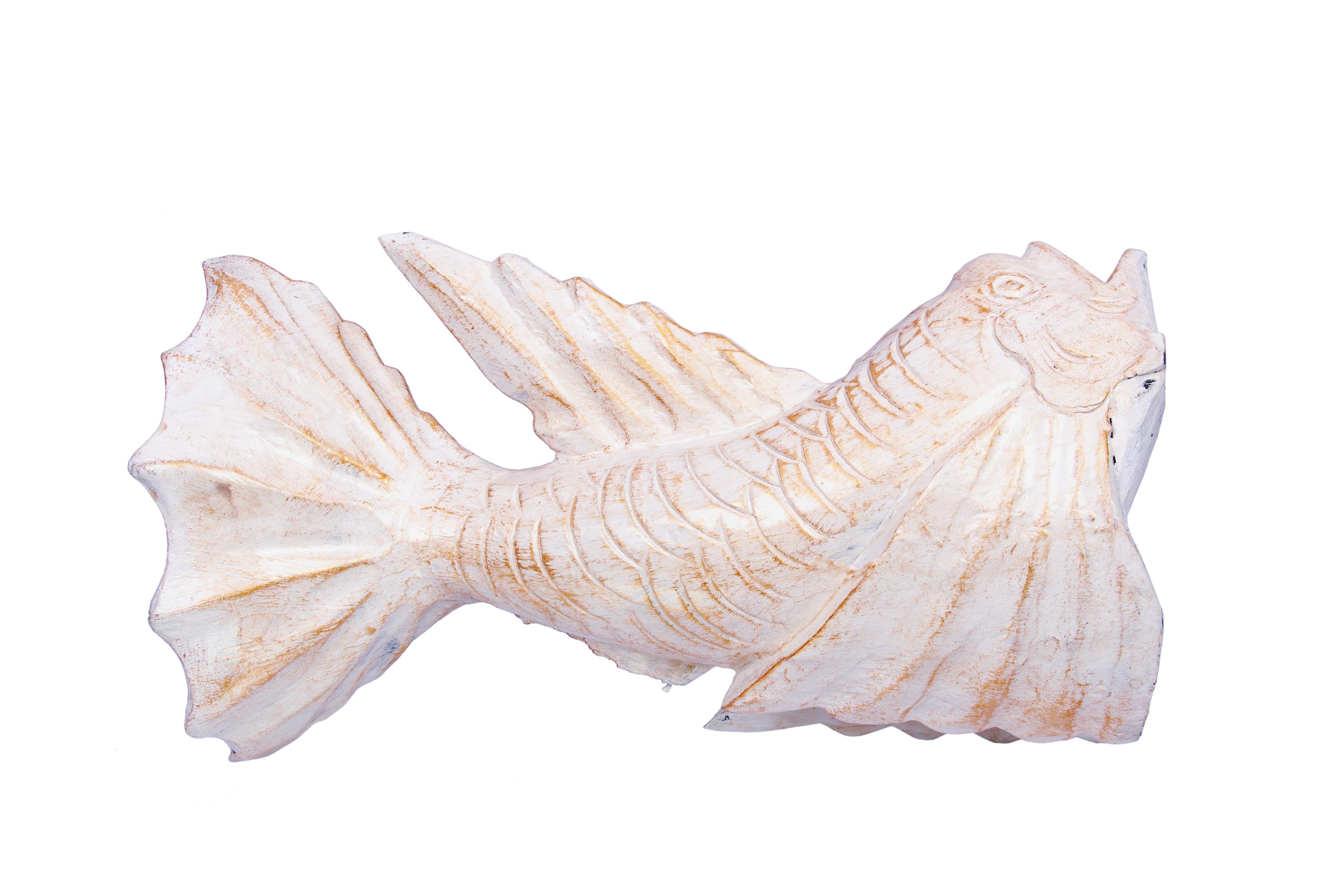 ホワイトゴールデンアロワナ魚の置物手作り木製彫刻幸運の