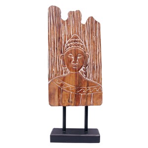 living room buddha decor Wooden Hand Carved Table Top showpiece, wood panel, Destressed painted rustic panel Home Decor indonesian art gift