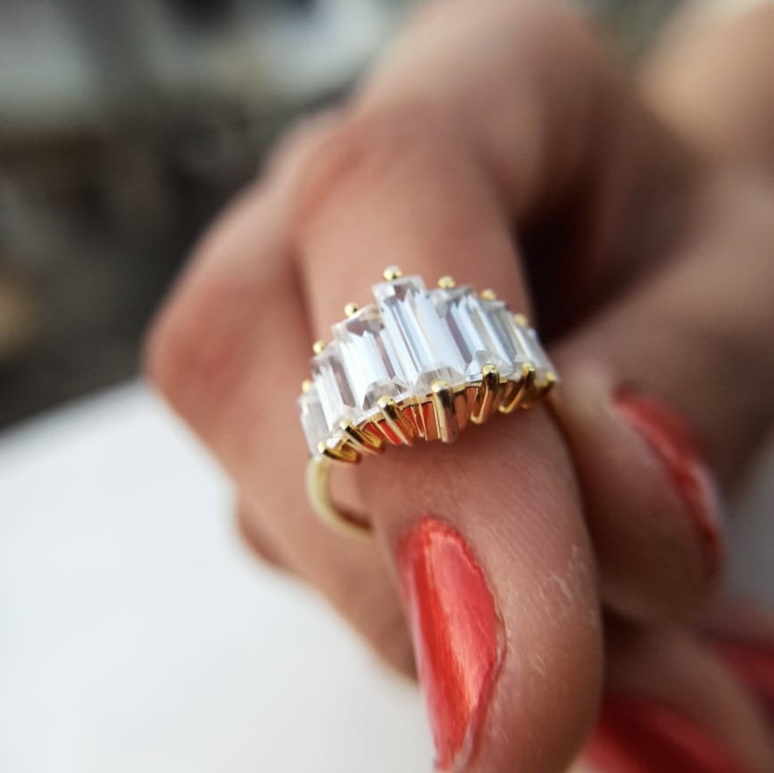 2.67 CT Curved Baguette wedding band Diamond ring Women Etsy