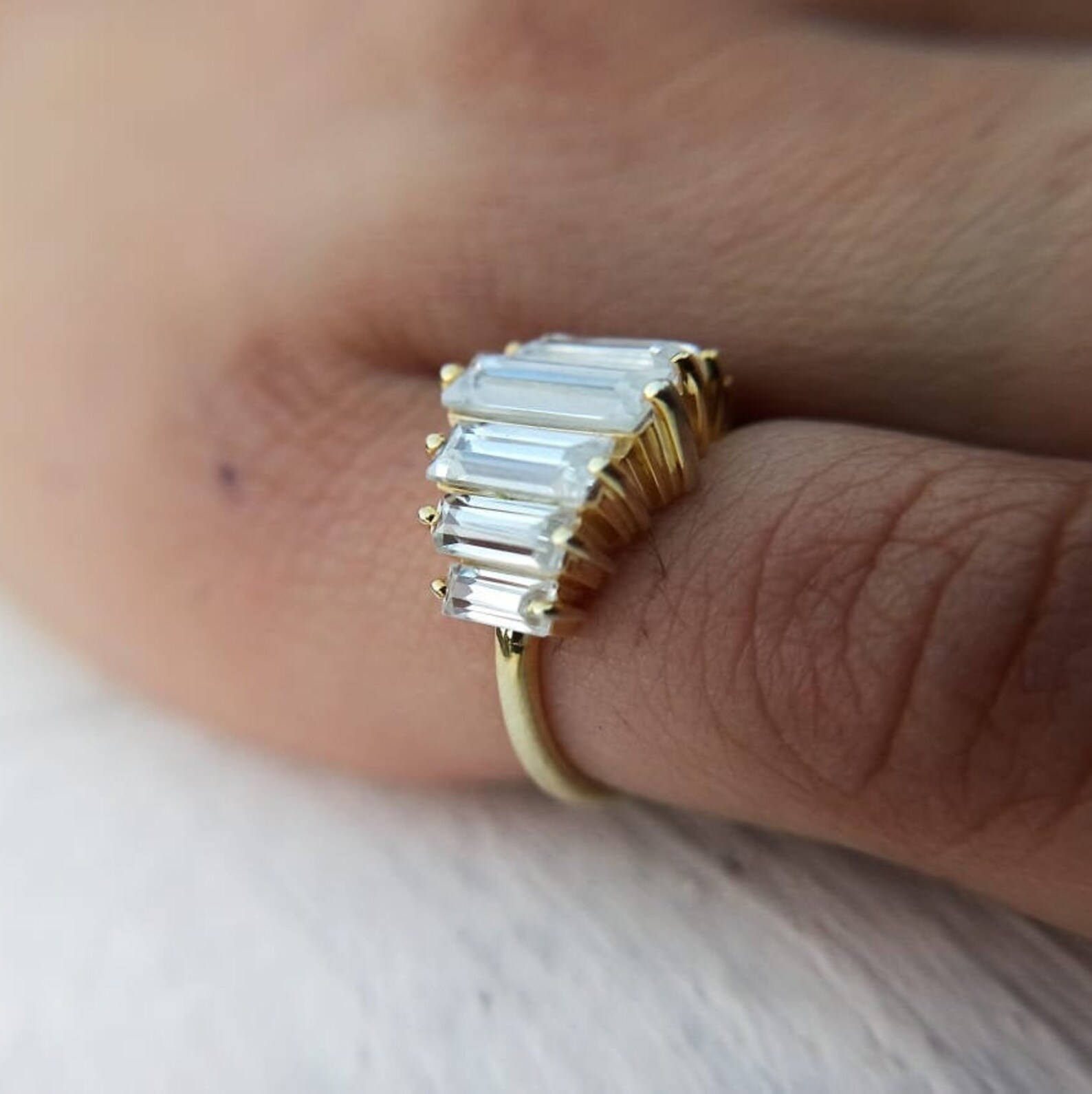 2.67 CT Curved Baguette wedding band Diamond ring Women Etsy