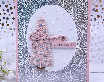 Handmade Pink Christmas Tree Note Card,  0182