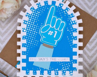 Handmade ‘The Sky’s the Limit’ Card with #1 Foam Finger & Postage‑Style Border, 0662