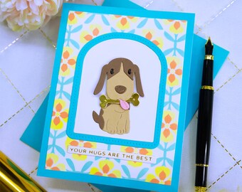 Handmade Puppy Note Card • Cute Dog Greeting Card • Stenciled Background & Hot Foiled Sentiment • Birthday or Encouragement Card, 0494