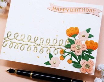 Handmade Happy Birthday Note Card • Cute Layered Design • Clean Minimalist Style • Birthday Greeting Card,  0429