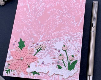 Handmade Pink Christmas Note Card,  0367