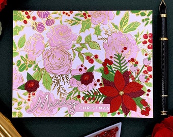 Handmade  Pink Christmas Note Card, 0360