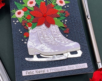 Handmade Christmas Note Card In Portuguese, 0344