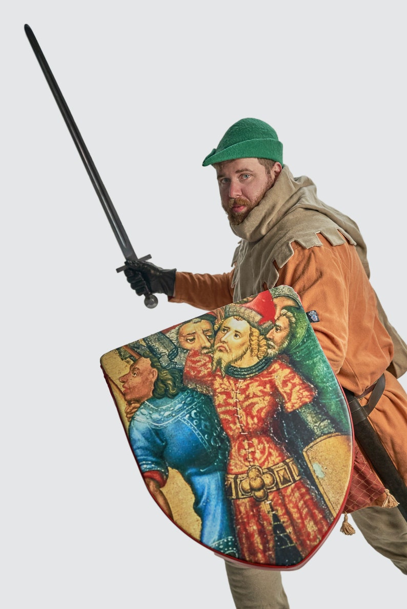 Buhurt LARP Shield for HMB Trainings Any Color Soft Shield Heraldic Shape with Etching Print HEMA Custom Print Soft Sword