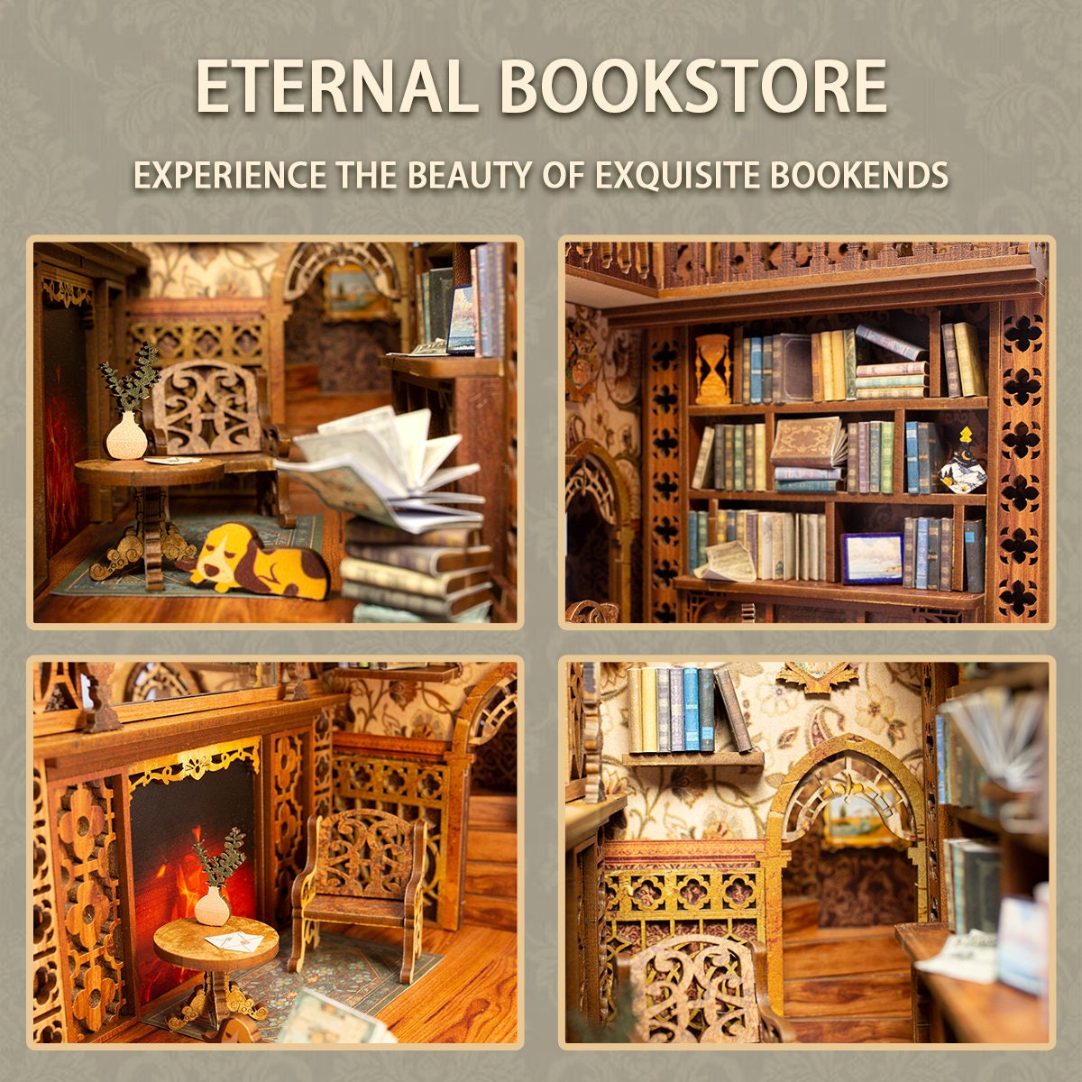 DIY Book Nook Kit, Eternal Bookstore, Bücherregal Einsatz Dekor