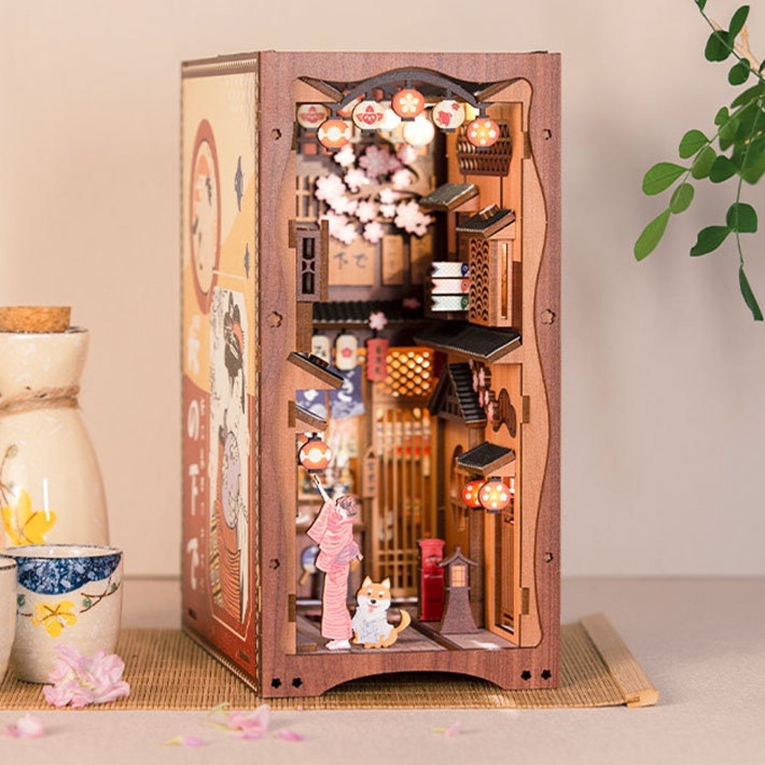 Book Nook Maison de Poupée en Bois, DIY Miniature, Modèle de Maison Puzzle  avec Lumières LED, Maison, Décoration de Bibliothè