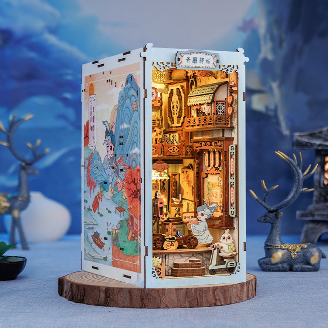 CUTEBEE DIY Book Nook Kit Miniature Dollhouse With Touch Light Dust ...