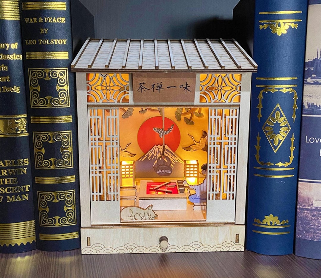 DIY Book Nook Kit Zen Tea Blindly Bookshelf Insert Decor pic
