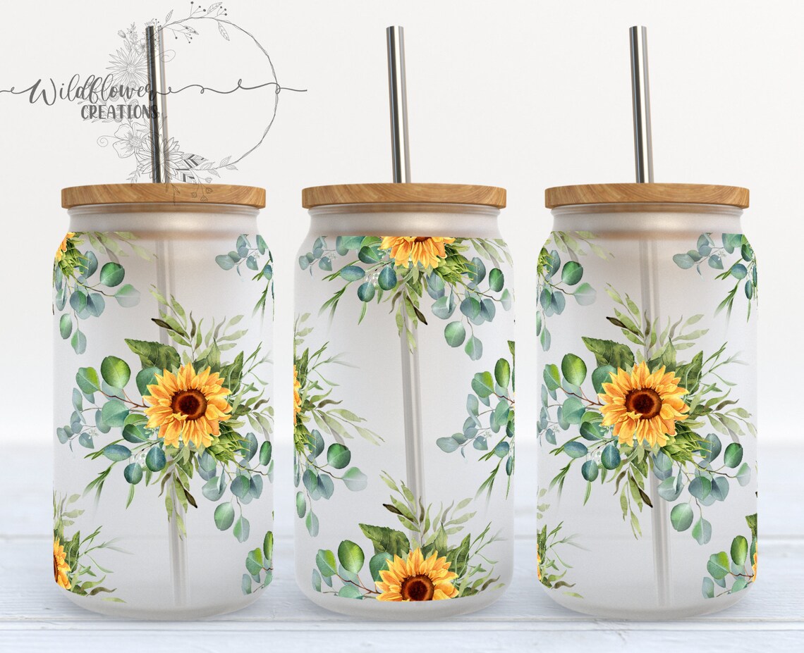Sunflower Beer Glass Can Sunflower Frosted Glass Tumbler With Etsy