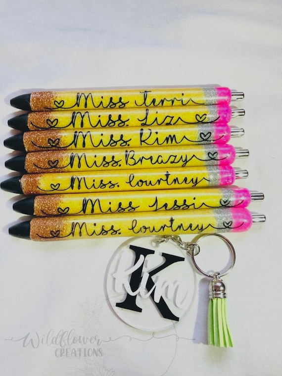 Pencil Pens| Teacher Pens| Glitter Pens| Personalized Gel Pens| Teacher  Appreciation| Resin Pens