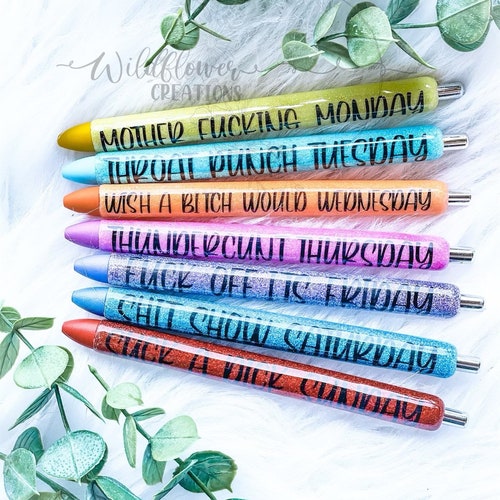 Days of the Week Pens Custom Pens Epoxy Gel Pens Glitter Etsy