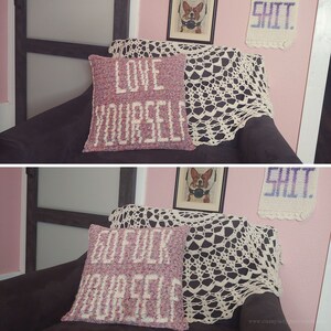 Subversive Crochet Pattern Mood Love Yourself / Go Fck Yourself Reversible Pillow / Cushion / Cheeky image 2